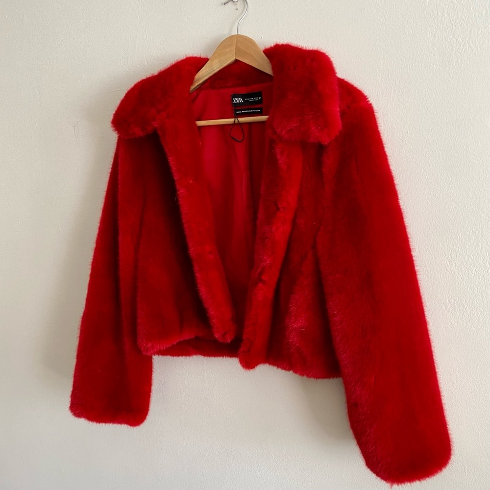 Zara Red Faux Fur Jacket